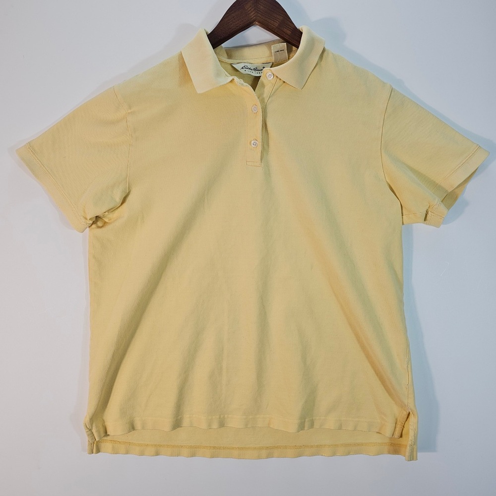 Eddie Bauer Mens Yellow Short Sleeve Pique Polo Shirt Size‎ L 100% Cotton